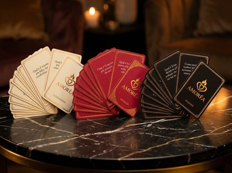 I tre mazzi di carte AMORÉA disposti a ventaglio