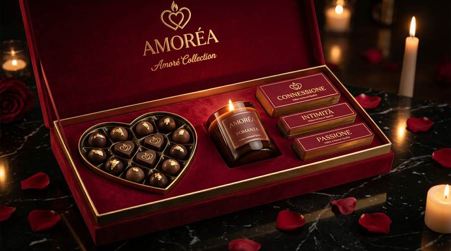 L'Amoré Collection: vassoio a cuore, candela e i tre astucci